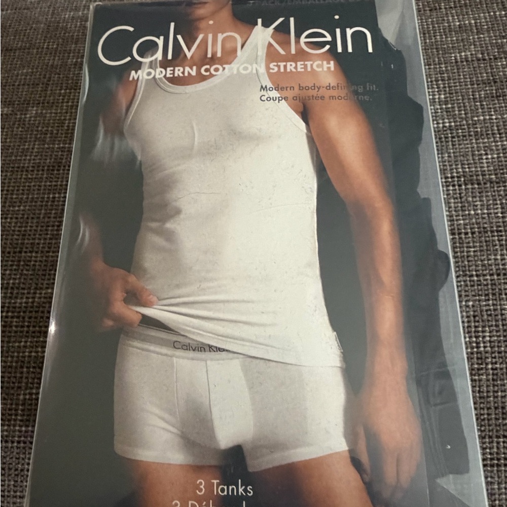 Calvin Klein White Cotton Stretch Tank and Brief Set